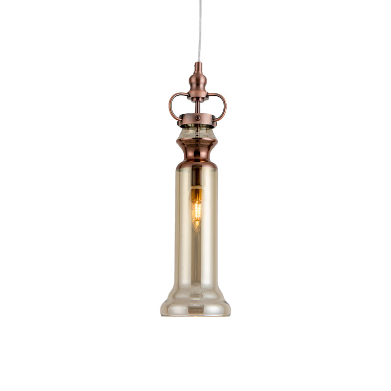 Smoke Gray/Cognac Glass Pendant Lamp: Modern 1-Light Ceiling Light For Bedroom