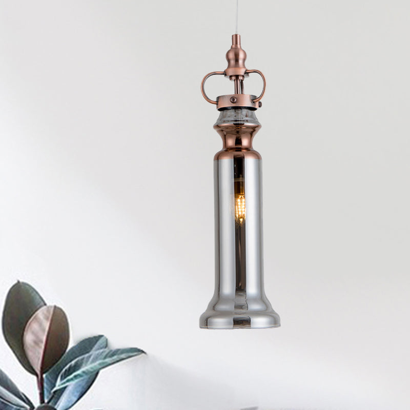 Smoke Gray/Cognac Glass Pendant Lamp: Modern 1-Light Ceiling Light For Bedroom Gray