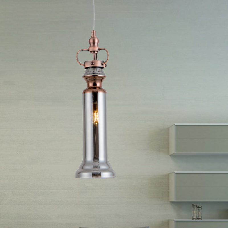 Smoke Gray/Cognac Glass Cylinder Pendant Lamp - Modern 1 Light Ceiling Hanging Light for Bedrooms
