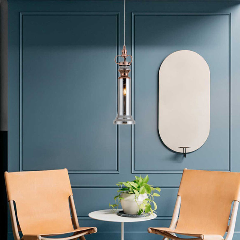 Smoke Gray/Cognac Glass Cylinder Pendant Lamp - Modern 1 Light Ceiling Hanging Light for Bedrooms