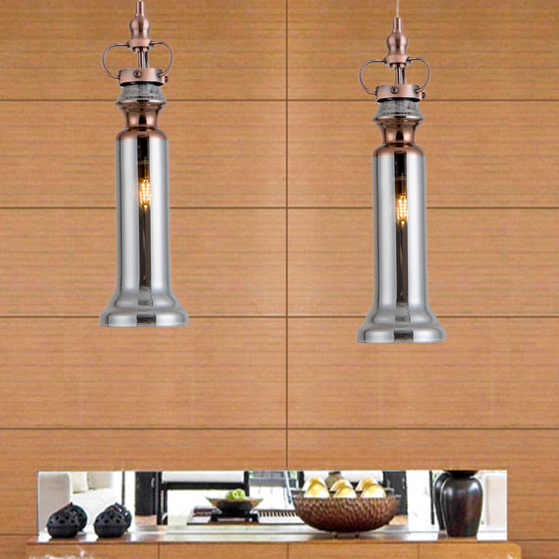 Smoke Gray/Cognac Glass Pendant Lamp: Modern 1-Light Ceiling Light For Bedroom