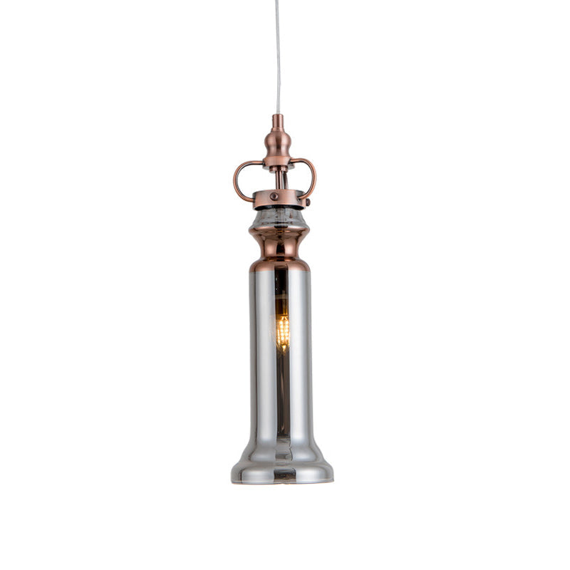 Smoke Gray/Cognac Glass Pendant Lamp: Modern 1-Light Ceiling Light For Bedroom
