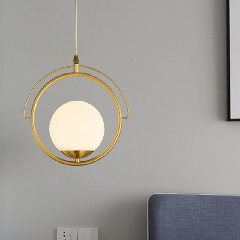Postmodern Brass Ring Ceiling Light with Globe Glass Shade