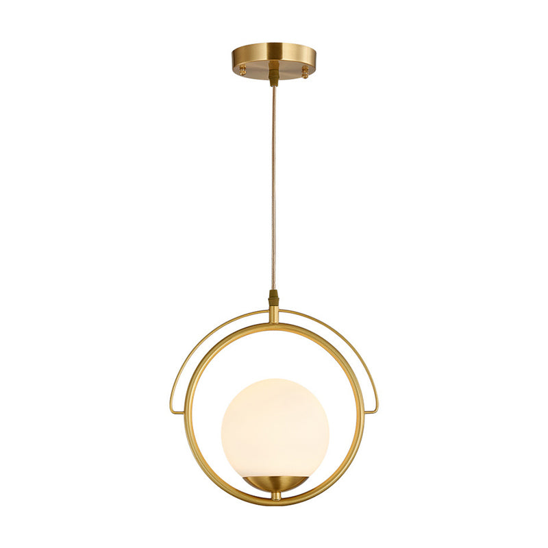 Postmodern Brass Ring Ceiling Light with Globe Glass Shade