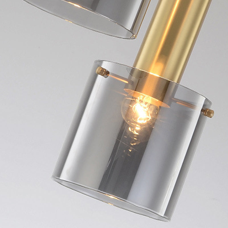 Modern Clear Glass Cylinder Pendant Light - 1 Head Brass Hanging Ceiling Light for Dining Room