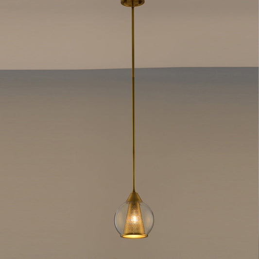 Modern Smoke Gray Glass Pendant Ceiling Light with Gold Cone Metal Shade - Elegant Dining Room Hanging Lamp