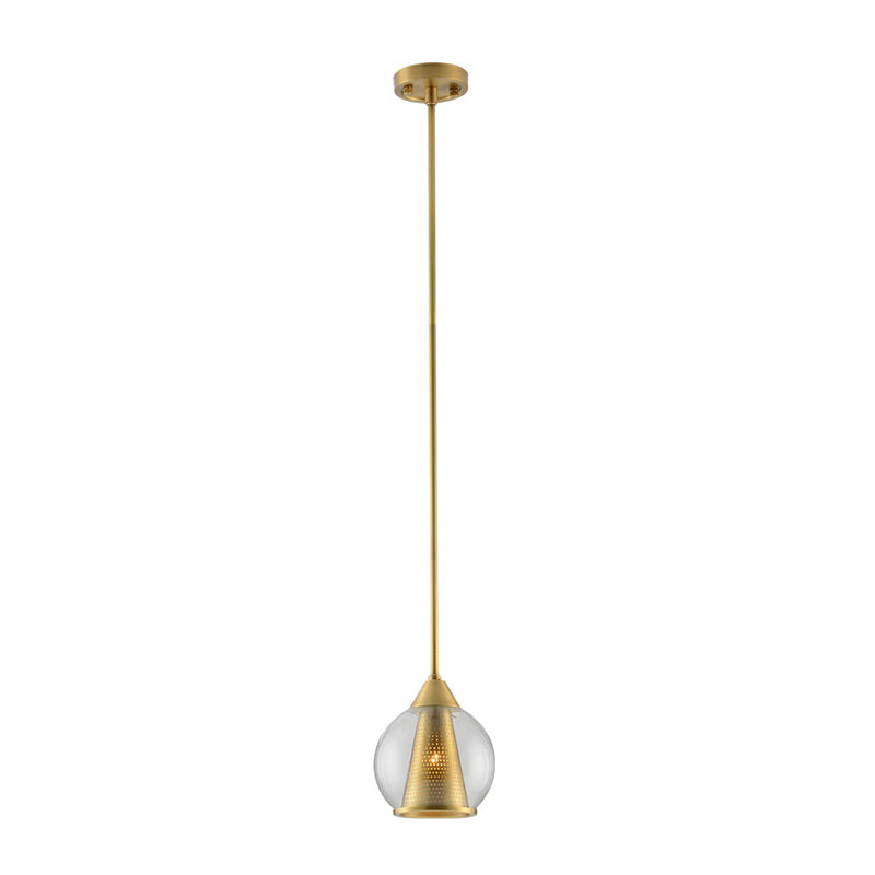 Modern Smoke Gray Glass Pendant Ceiling Light with Gold Cone Metal Shade - Elegant Dining Room Hanging Lamp