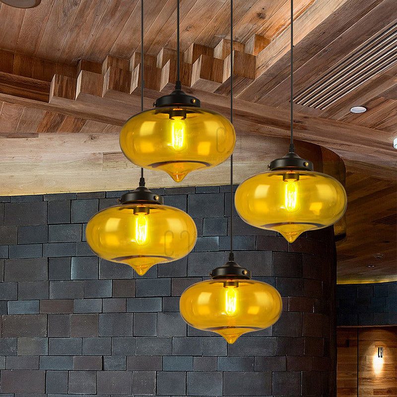 Modern Onion Pendant Light – Gray/Red/Yellow Glass – Ceiling Fixture for Restaurants