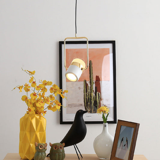 Modern Gold Square Frame Pendant Ceiling Light with White Glass Shade