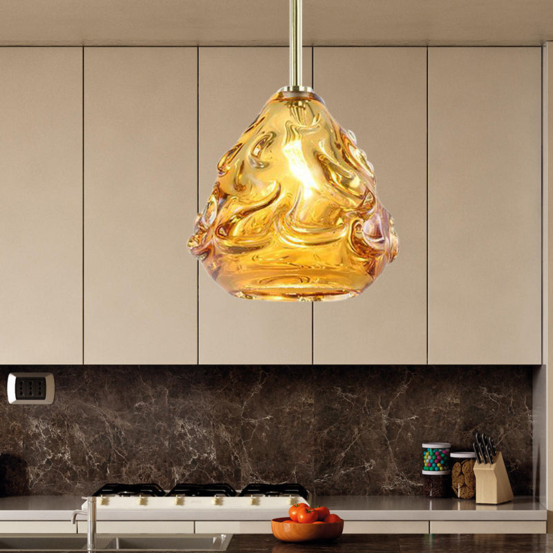 Contemporary Tan Hand Blown Glass Globe Pendant Hanging Lamp Ideal For Dining Room Lighting