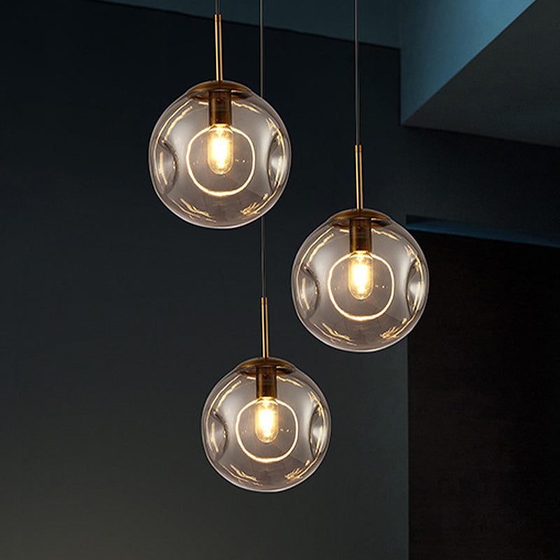 Smoke Gray Dimpled Glass Globe Pendant Light - Simple Style Hanging Lamp Kit