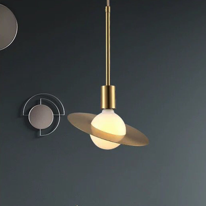 Modern White Glass Pendant Lamp with Gold Disc Shade - Hanging Light Kit