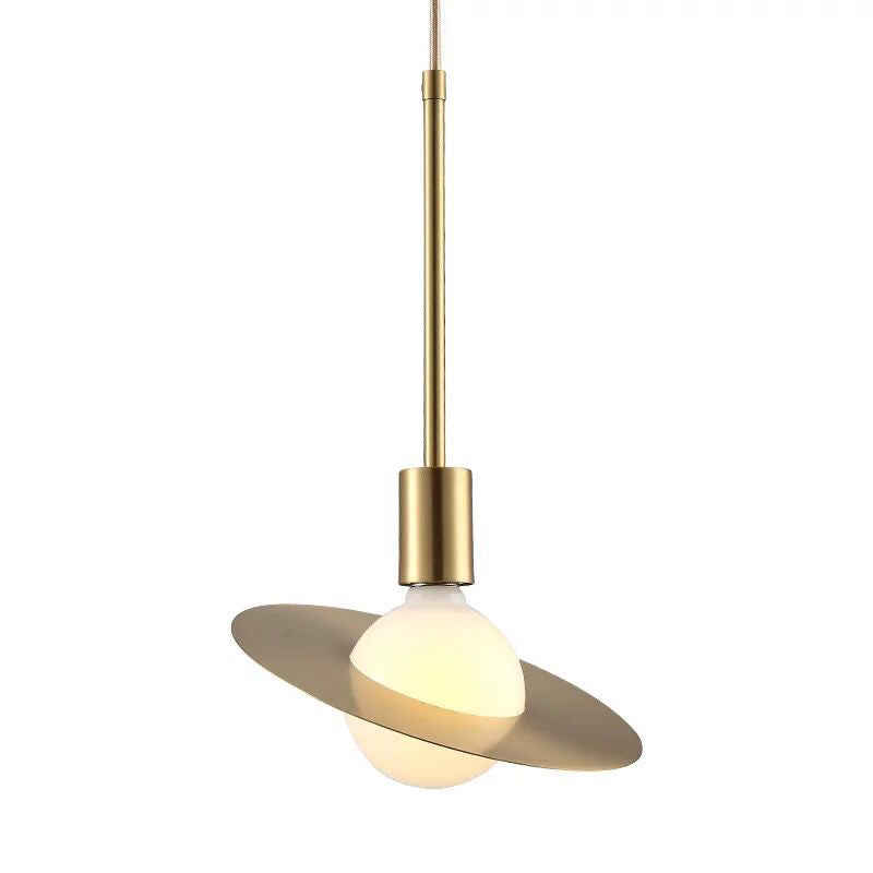 Modern White Glass Pendant Lamp with Gold Disc Shade - Hanging Light Kit