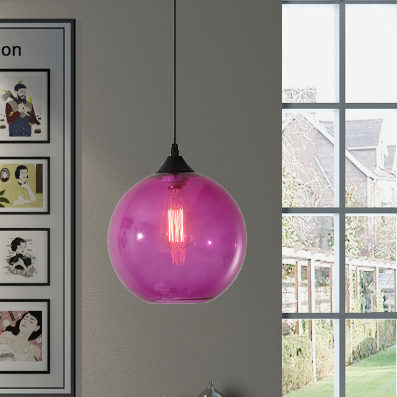 Dining Room Globe Pendant Ceiling Light - Macaron Glass, Clear/Coffee/Red, 1 Head Hanging Lamp