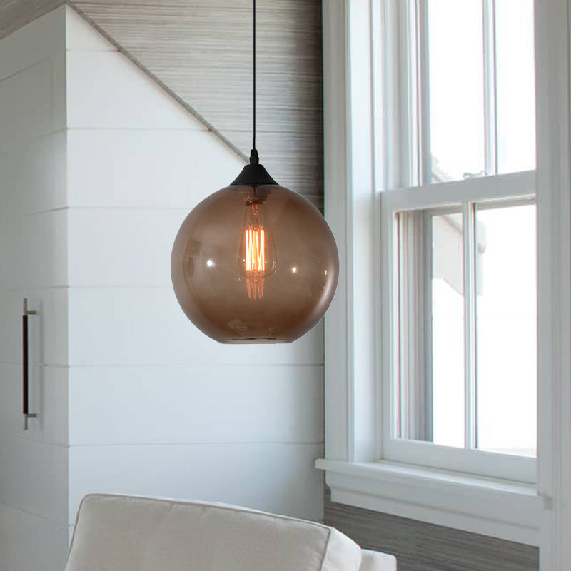 Dining Room Globe Pendant Ceiling Light - Macaron Glass, Clear/Coffee/Red, 1 Head Hanging Lamp