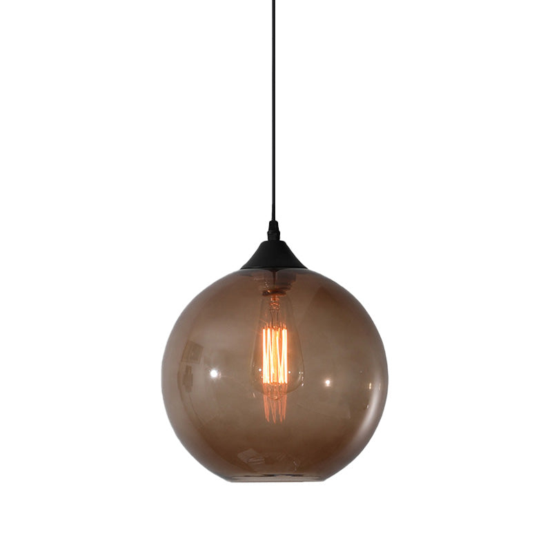 Dining Room Globe Pendant Ceiling Light - Macaron Glass, Clear/Coffee/Red, 1 Head Hanging Lamp