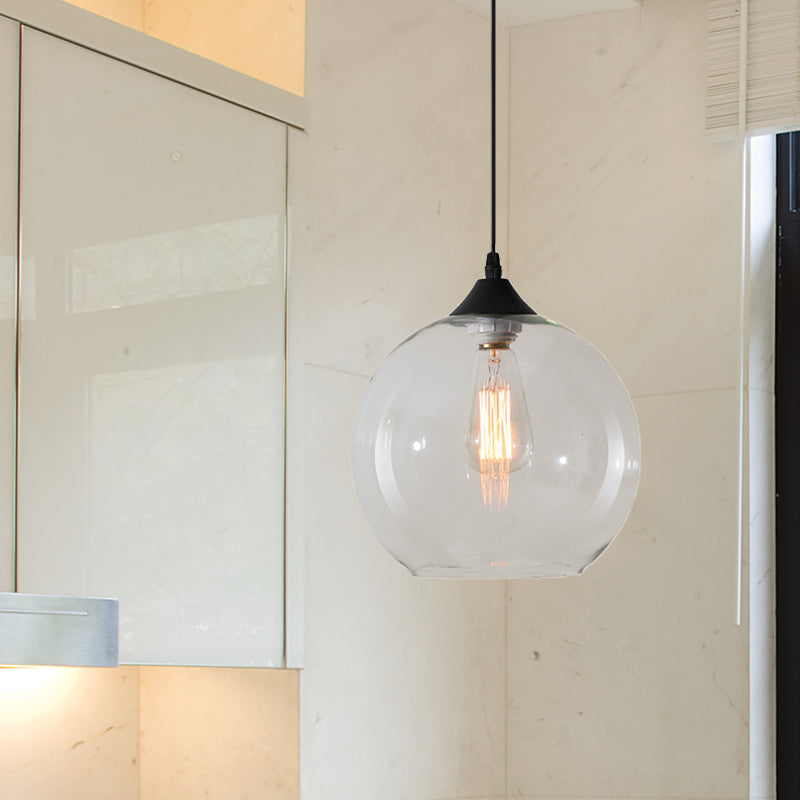Dining Room Globe Pendant Ceiling Light - Macaron Glass, Clear/Coffee/Red, 1 Head Hanging Lamp