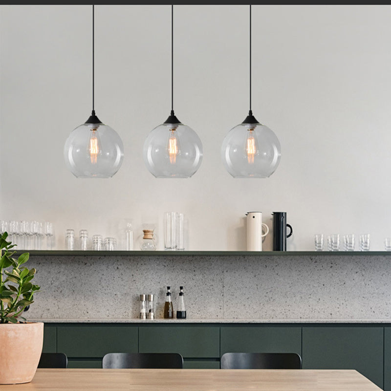 Dining Room Globe Pendant Ceiling Light - Macaron Glass, Clear/Coffee/Red, 1 Head Hanging Lamp