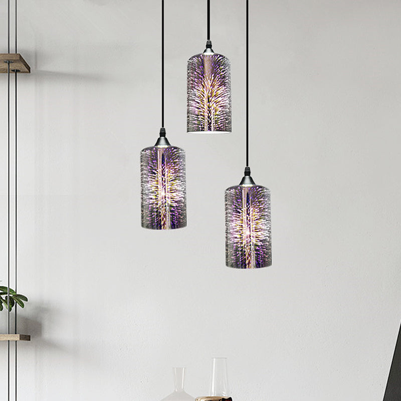Modern 3D Colorful Glass Pendant Light With Black Cylinder Design - 1 Head Hanging Lamp Kit