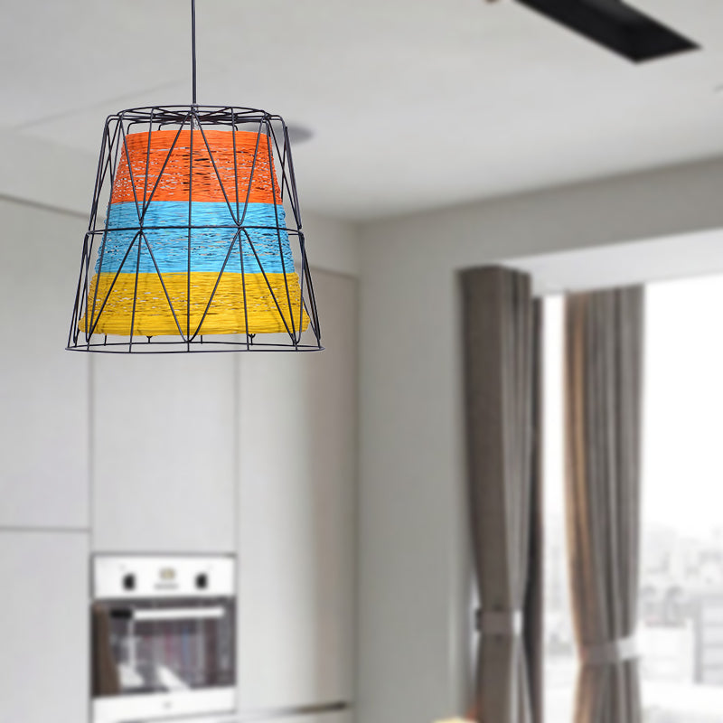 Lampe suspendue en métal et corde de style Lodge à 1 lumière - Blanc/Bleu/Orange/Jaune
