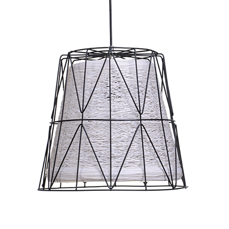 Rustic Lodge Style Ceiling Light: Bucket Pendant Lamp Metallic & Rope 1 Light