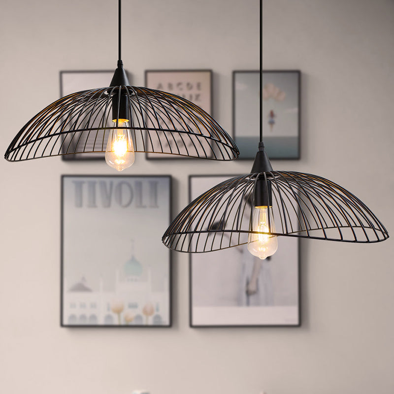 Industrial Style Metal Kitchen Suspension Light with Waveforms Design - Black, 8"/19.5" Dia, 1 Head