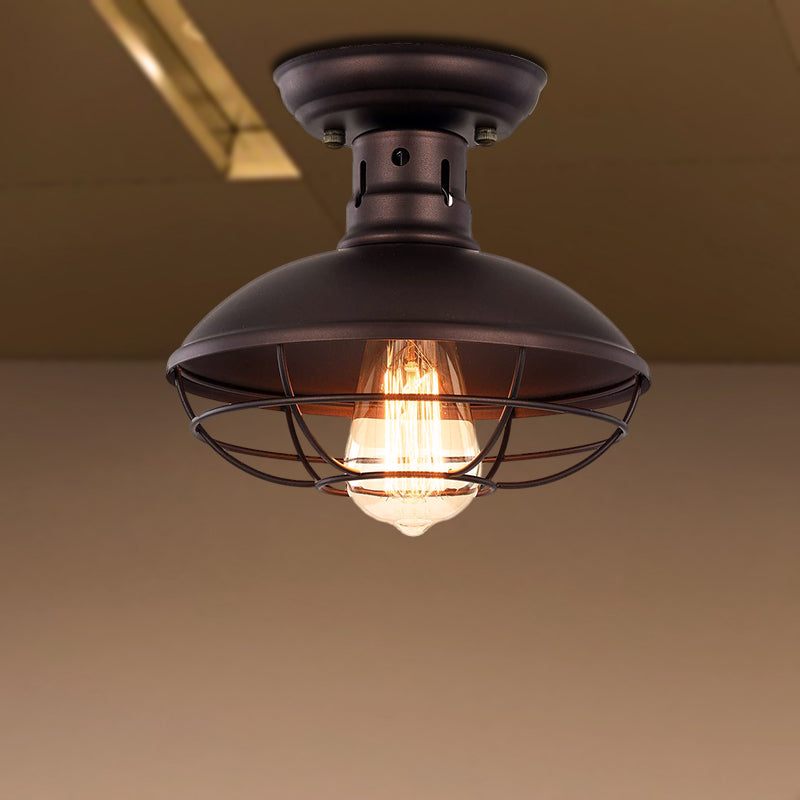 Barn Shade Kitchen Semi Mount Light with Antique Bronze Finish