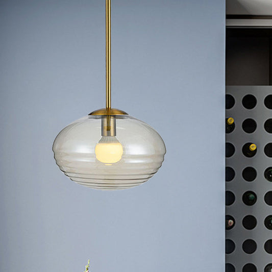 Postmodern 1-Head Gold Hanging Lamp with Clear Prism Glass and Oval Ceiling Mount