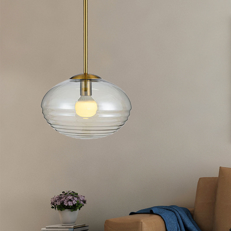 Postmodern 1-Head Gold Hanging Lamp with Clear Prism Glass and Oval Ceiling Mount