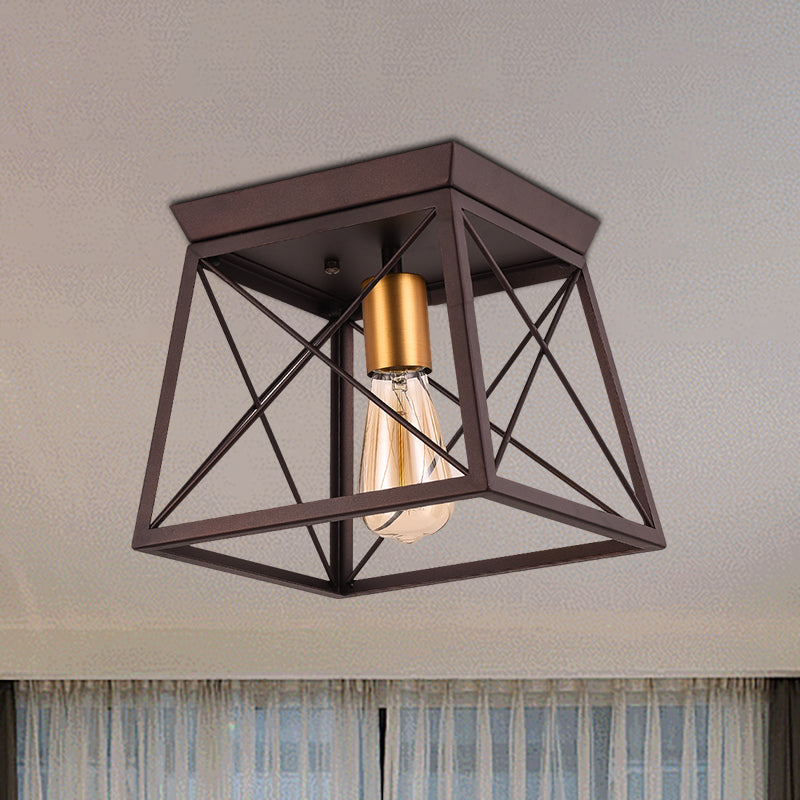 Industrial Style Metal Flush Ceiling Light Fixture - 10"/12" Wide - 2 Bulbs - Coffee Tone - Ideal for Restaurants