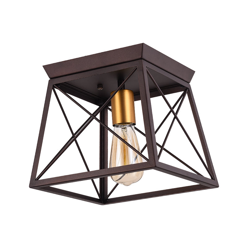 Industrial Style Metal Flush Ceiling Light Fixture - 10"/12" Wide - 2 Bulbs - Coffee Tone - Ideal for Restaurants
