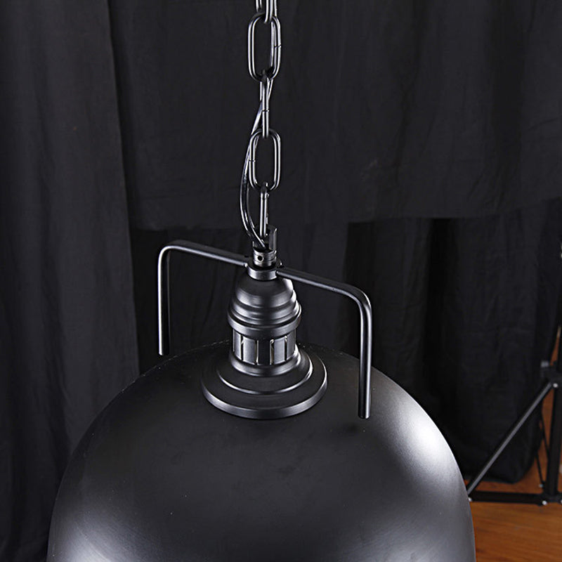 Metallic Pendant Light with Pulley Design - Black Dome Warehouse Style, 1 Light, 8"/12" Wide