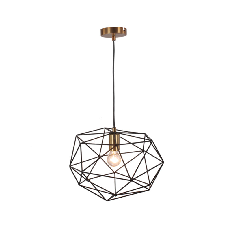 Vintage Style Black Wire Cage Pendant Lamp - 1-Light Metallic Hanging Light Fixture for Dining Room, 12.5"/15" Width