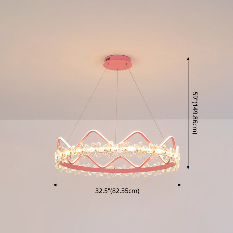 Nordic Style Crystal Pendant Light With 1 Suspended Crown For Living Room