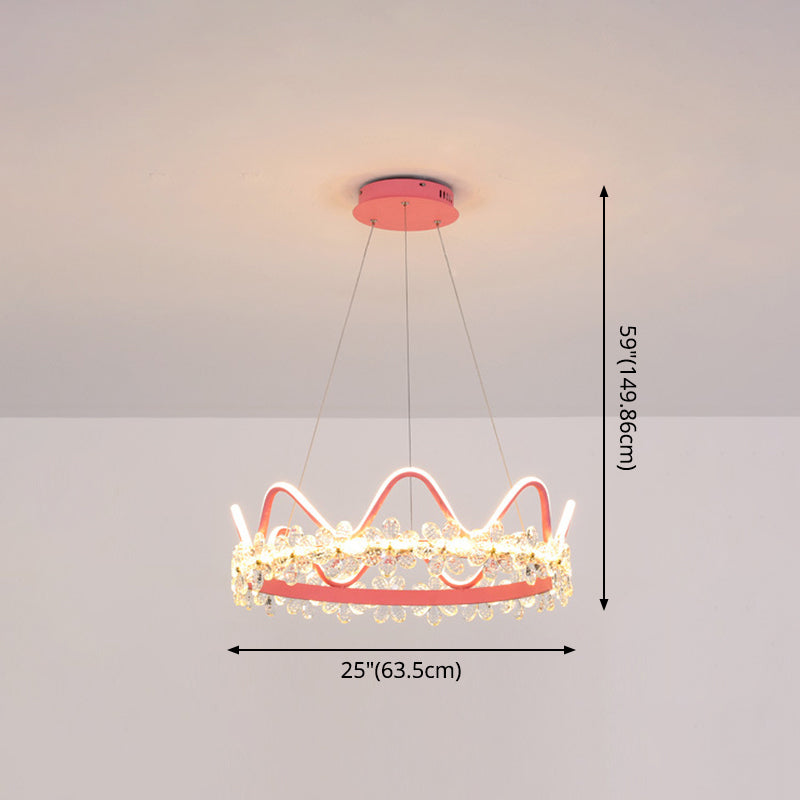 Nordic Style Crystal Pendant Light With 1 Suspended Crown For Living Room