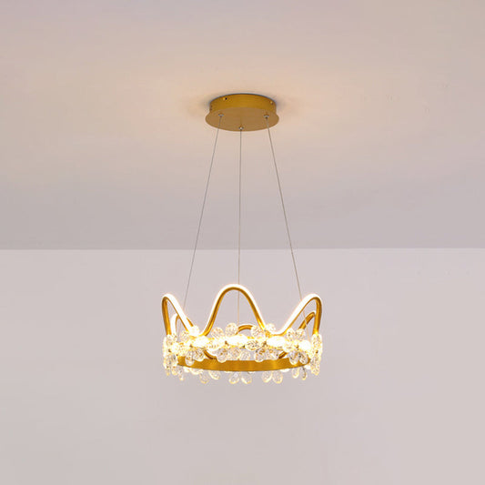 Nordic Style Crystal Pendant Light With 1 Suspended Crown For Living Room Gold / 17 Warm