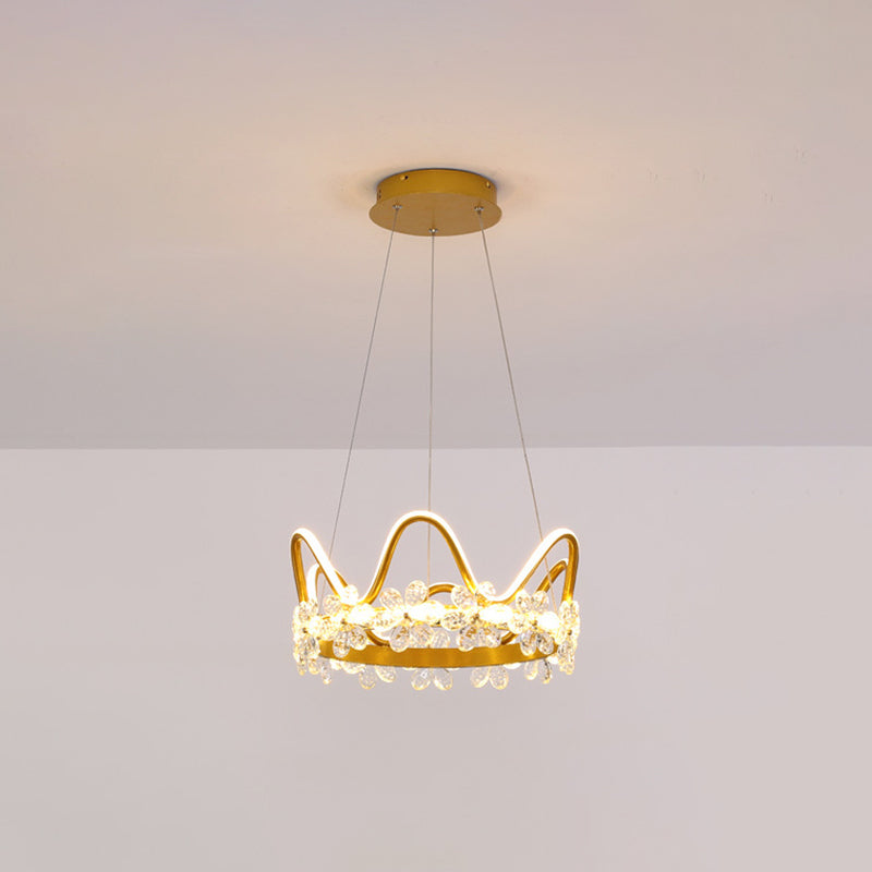 Nordic Style Crystal Pendant Light With 1 Suspended Crown For Living Room Gold / 17 Remote Control