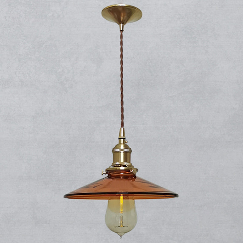 Retro Glass Shade Pendant Light Fixture for Living Room - Brown Pan Pendant with 1 Light