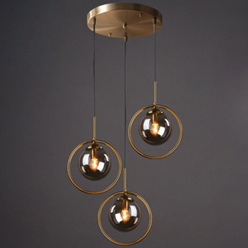 Mid-Century Globe Hanging Lamp with Glass Shade & Metal Ring - Perfect for Bedrooms