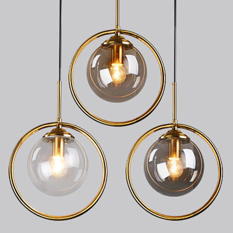 Mid-Century Globe Hanging Lamp with Glass Shade & Metal Ring - Perfect for Bedrooms