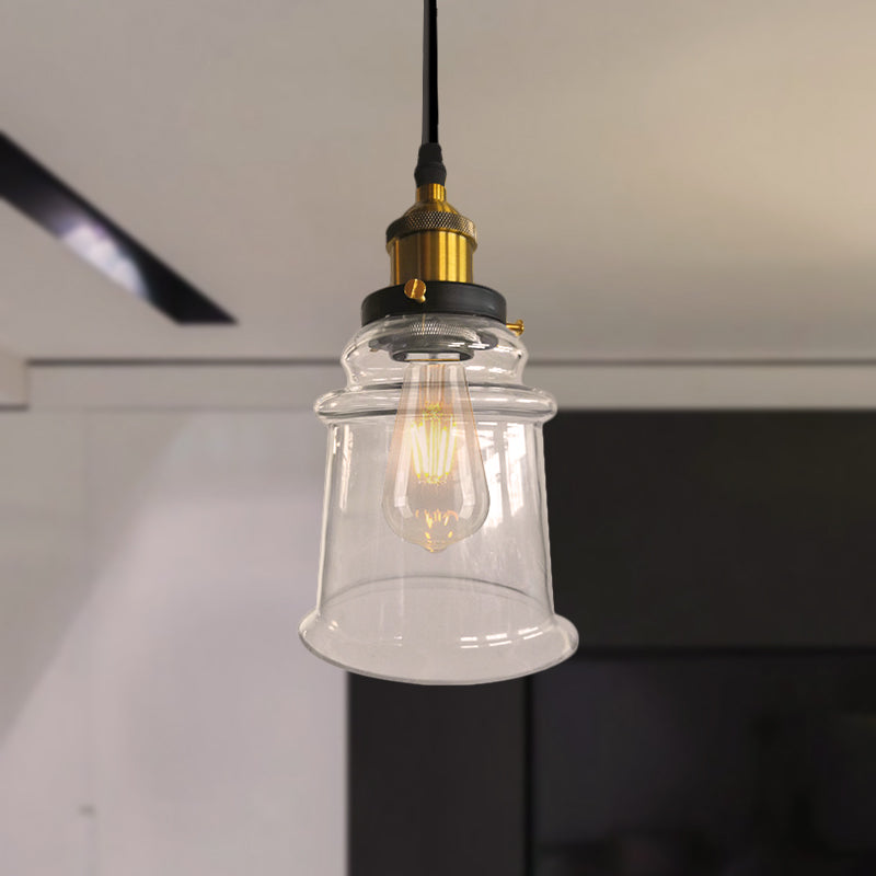 CLEAR GLASS Pendant Lamp - Vintage Style with Height Adjustable Tapered Shade, Brass Finish - 1 Bulb Suspension Lighting