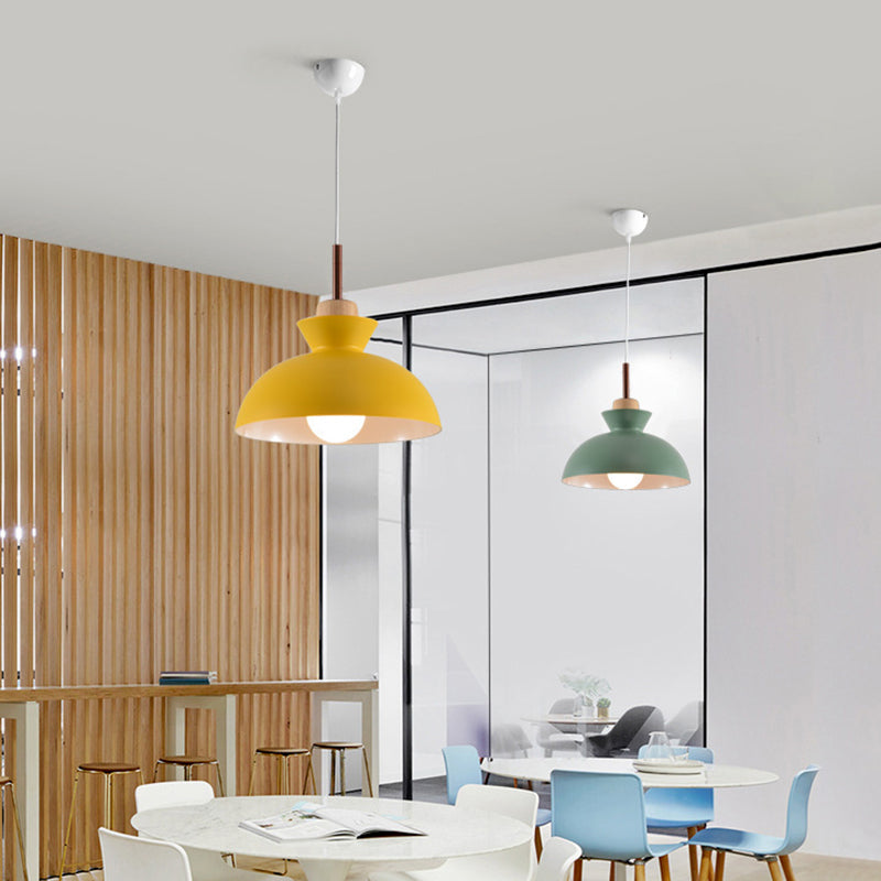 Sleek Wooden Top Pendant Light With Colorful Macaron Accent - Modern Minimalist 1-Light Lighting