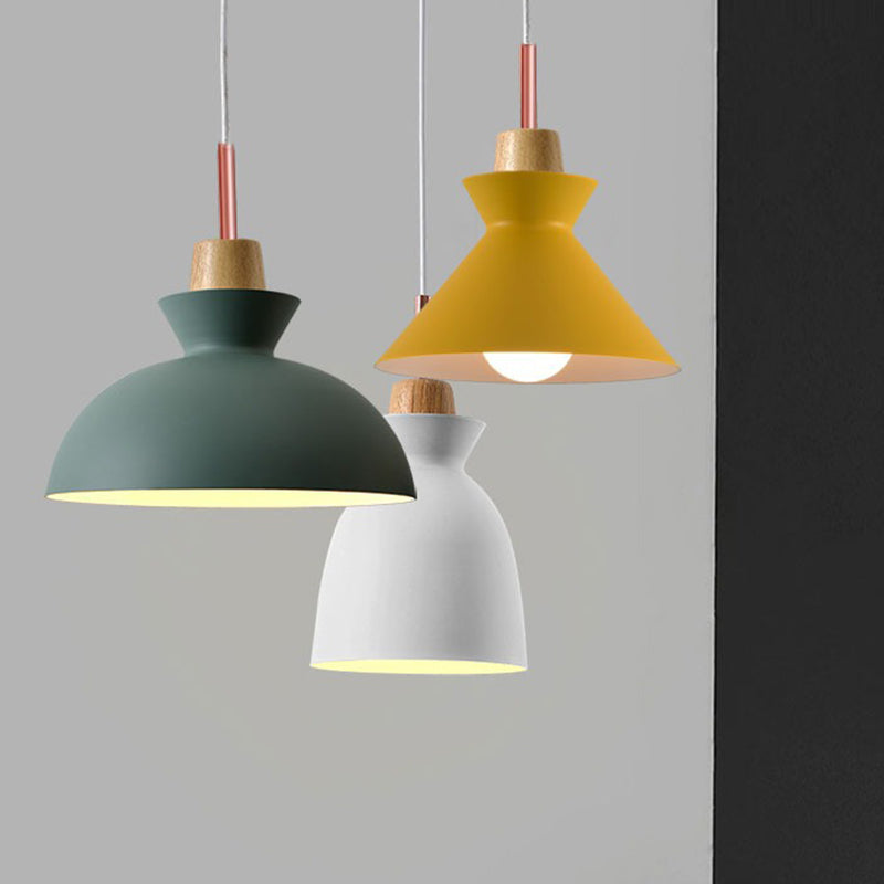 Sleek Wooden Top Pendant Light With Colorful Macaron Accent - Modern Minimalist 1-Light Lighting