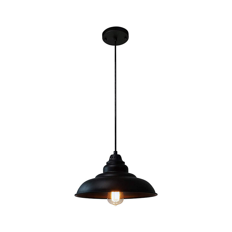 Suspension noire de style industriel avec abat-jour en forme de bol métallique pour éclairage de salle à manger
