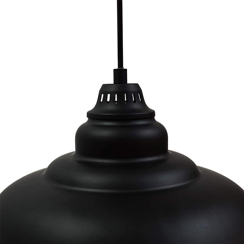 Suspension noire de style industriel avec abat-jour en forme de bol métallique pour éclairage de salle à manger