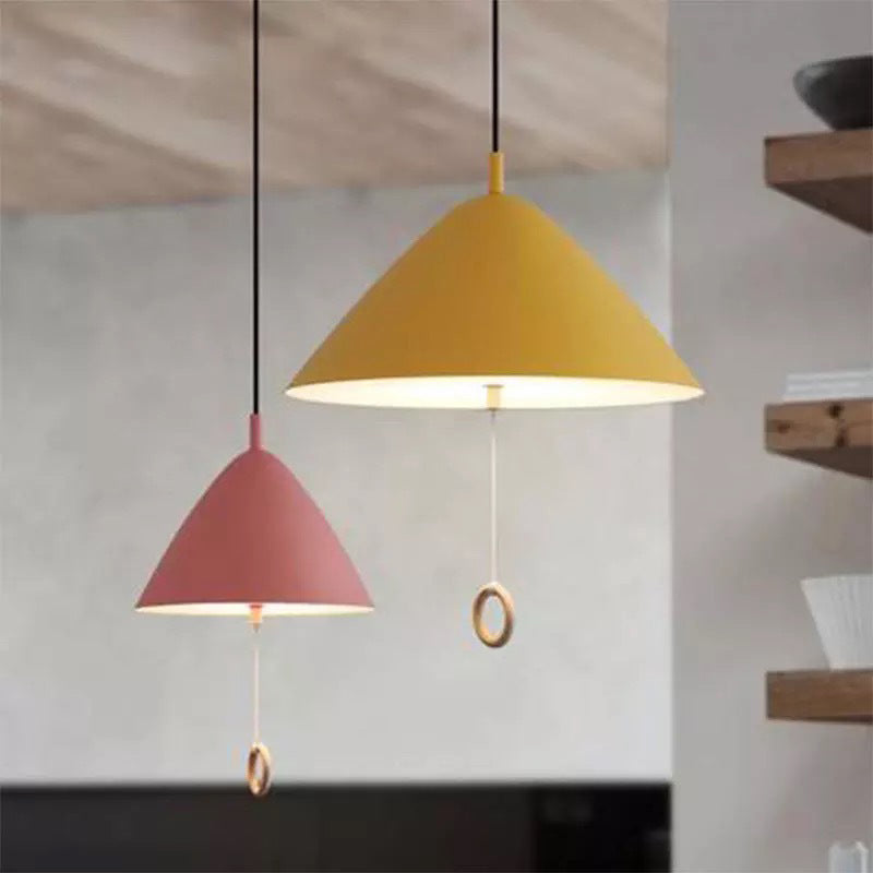 Contemporary Metal Macaron Pendant Light With Pull Ring - 1-Light Modern Lighting