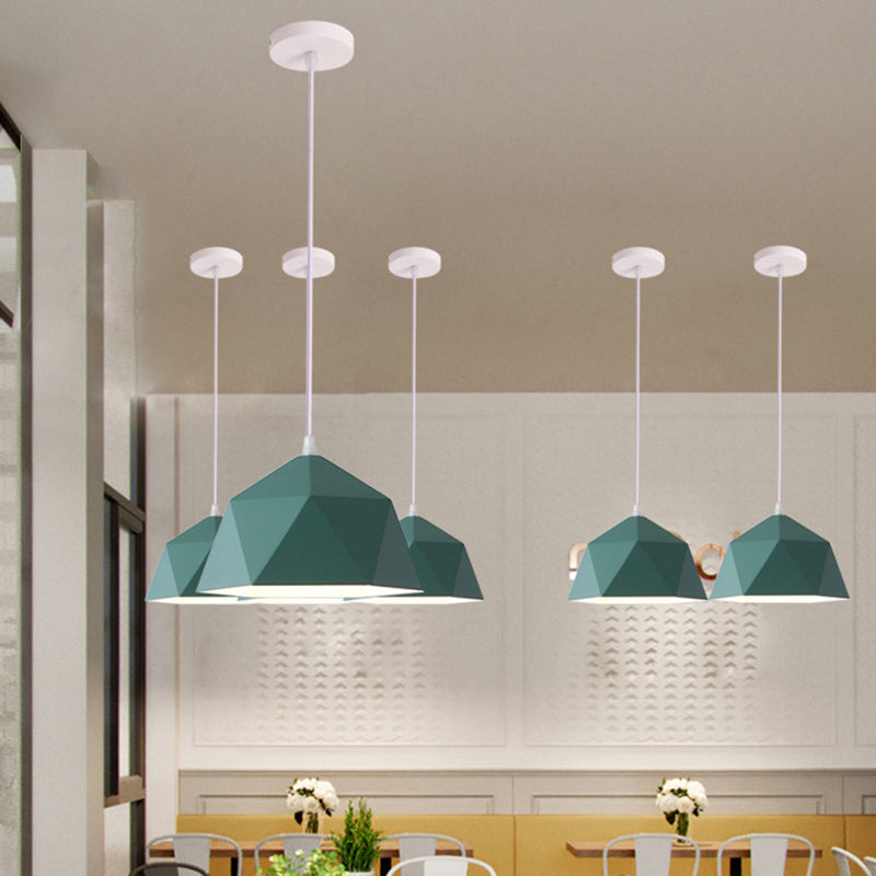 Nordic Macarons Style 1-Light Diamond Pendant Lamp - Modern Metal Dining Room Hanging Lighting