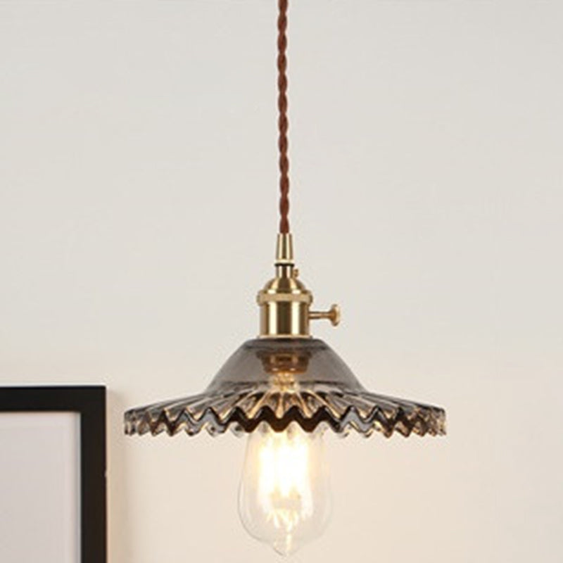 Suspension vintage en verre festonné industriel pour salon