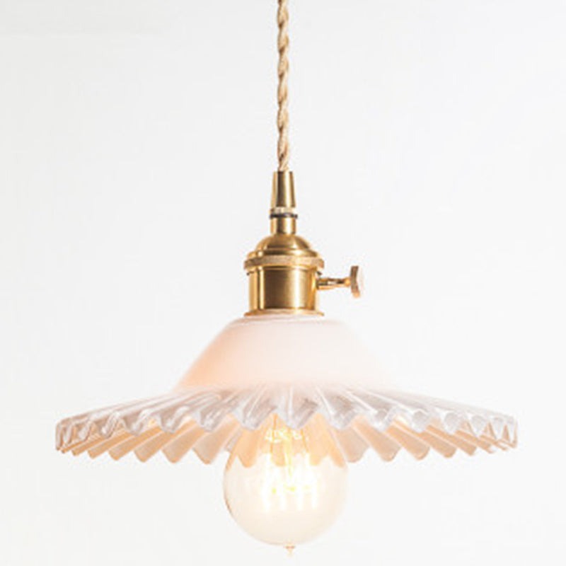 Suspension vintage en verre festonné industriel pour salon