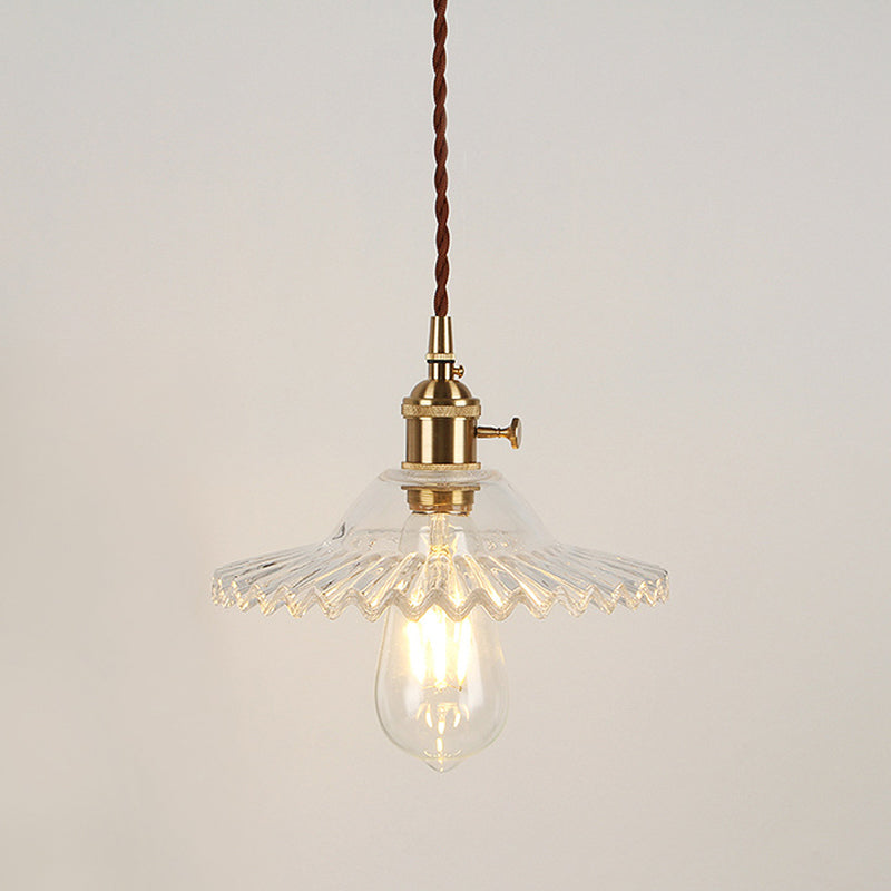 Suspension vintage en verre festonné industriel pour salon